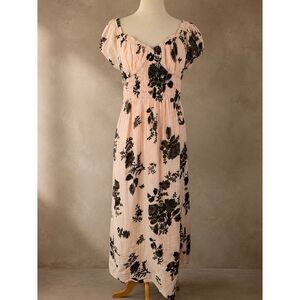Free People Sz M Forget Me Not Maxi Dress Pink Floral Cotton Cottagecore